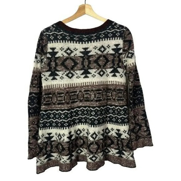 Free People Cabin Fever Fair Isle Wool Pullover Tunic Sweater M - Picture 3 of 4